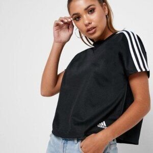 Adidas Black AtTEEtude Crop T-Shirt 3 White Stripes S